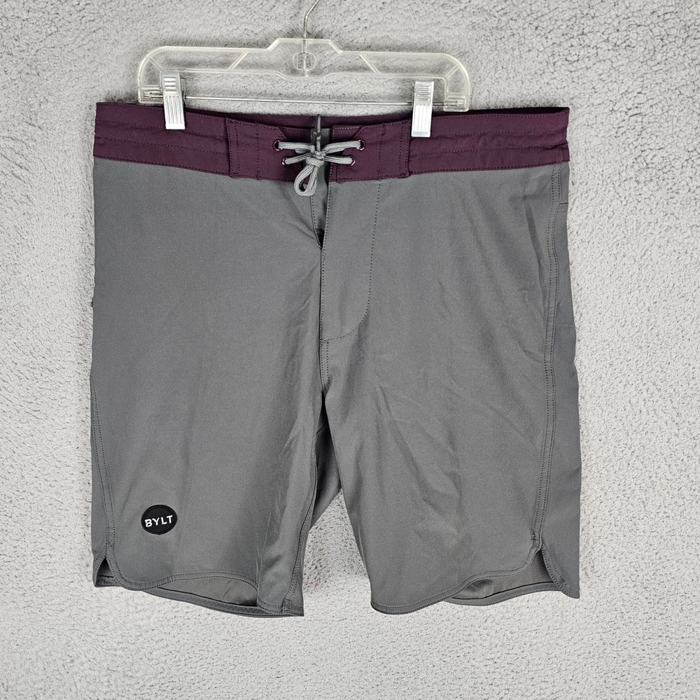 BYLT Board Shorts Mens Medium GreyPerformance Swim Trunks Zipper Pocket